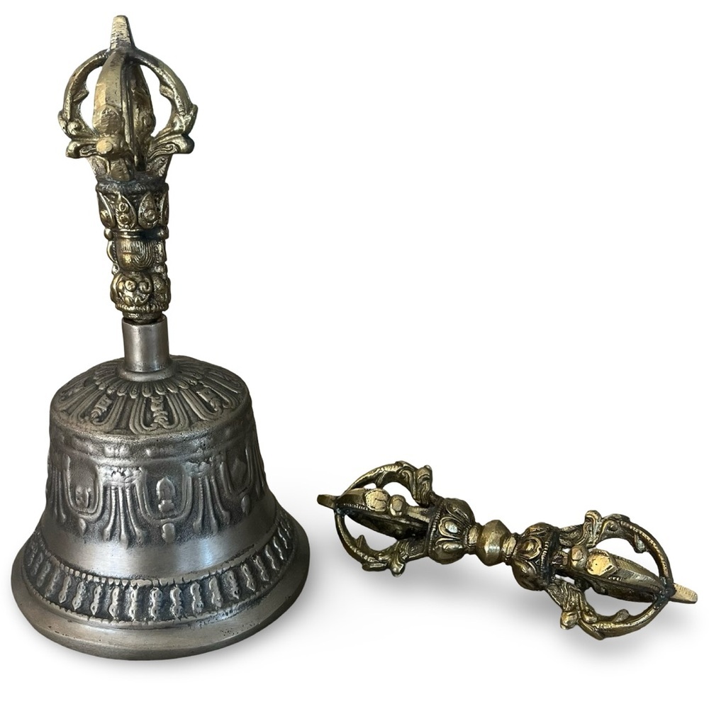 Vintage Buddhist Ritual Brass and Bronze Dril-bu Bell and Vajra